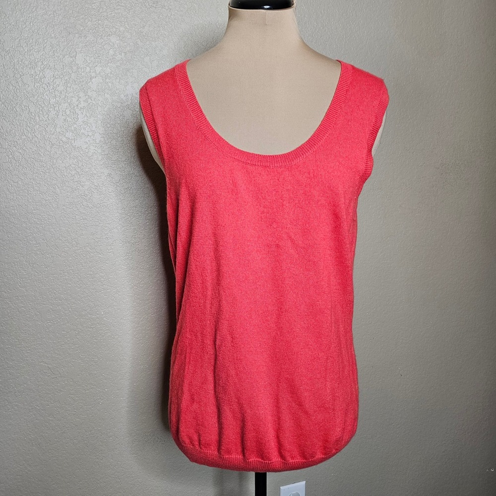 NWT Gobi‎ Cashmere Silk Tank Top Coral Pink Scoop Neck Knit Shell Large